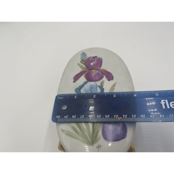 Antique Hand Painted Porcelain Jewelry Box Trinket Footed Box Signed Chiz - Picture 3 of 7